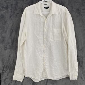 J Crew L (16-16 1/2) White 100% Irish Linen Button Up Jaccard